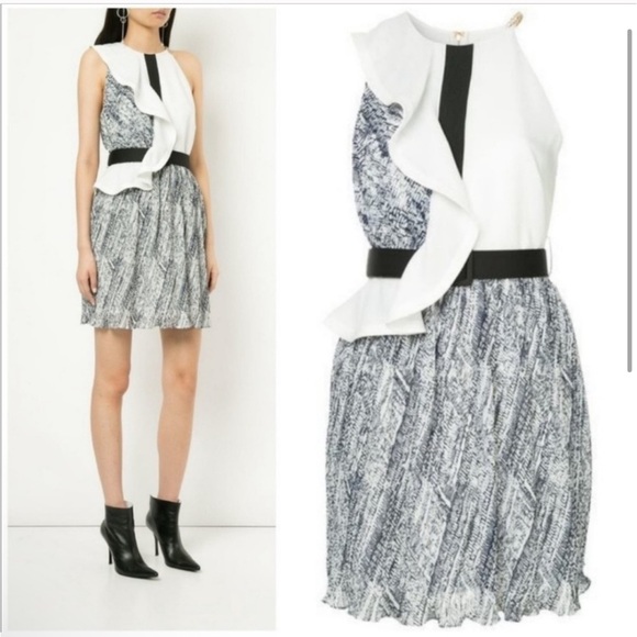 Self-Portrait Women’s Sleeveless Ruffle Pleated Short Belted Dress Cocktail Sz 4 - Picture 1 of 16
